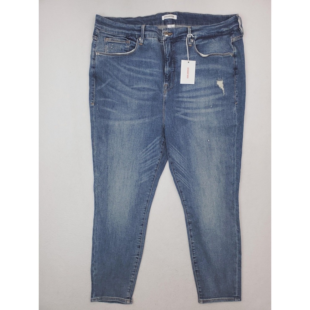 Good American Jeans Womens 22 Good Legs Crop High Rise Skinny Stretch Distressed